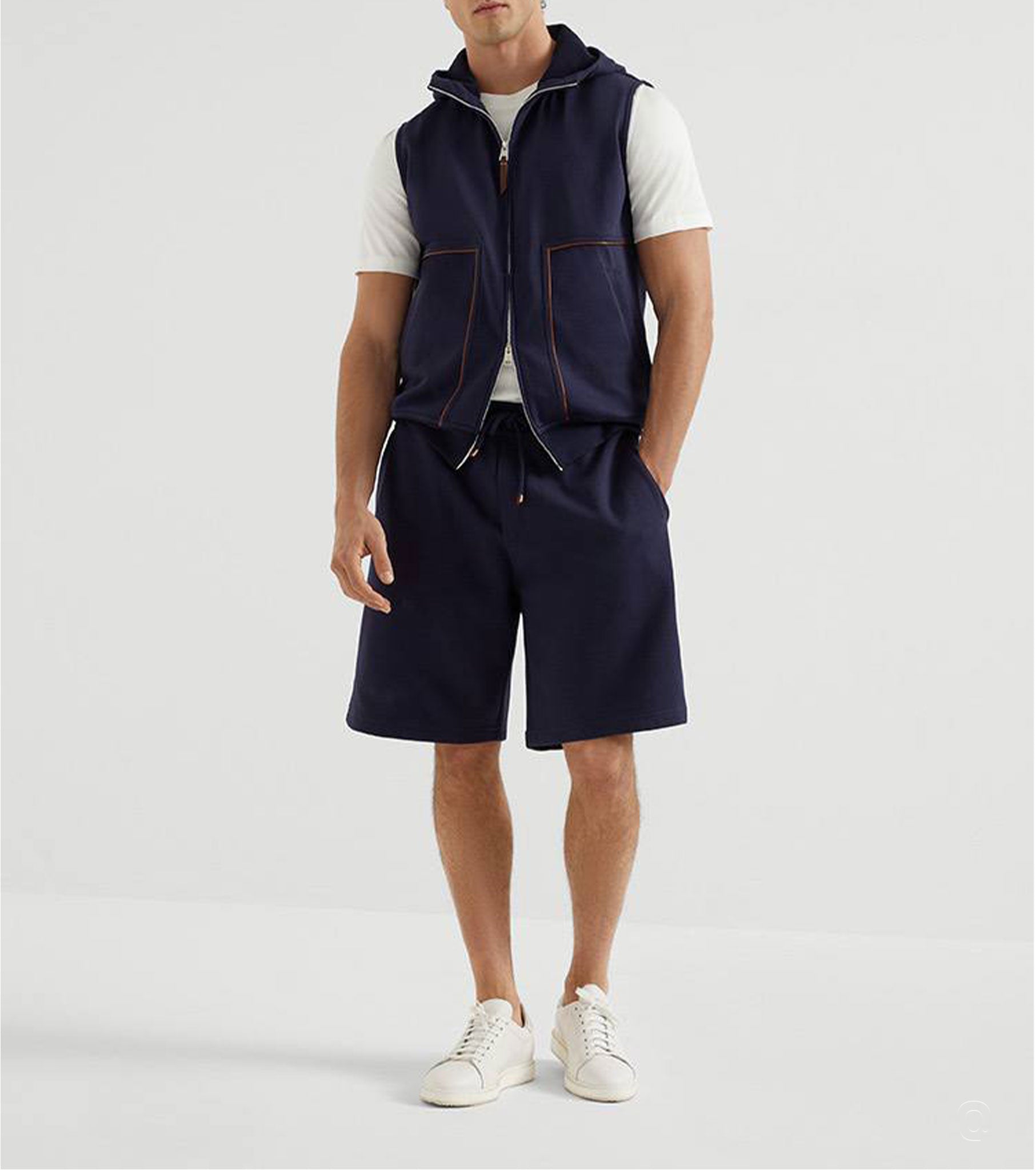 Techno cotton French terry shorts with piping