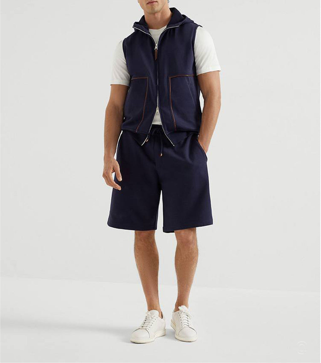 Techno cotton French terry shorts with piping