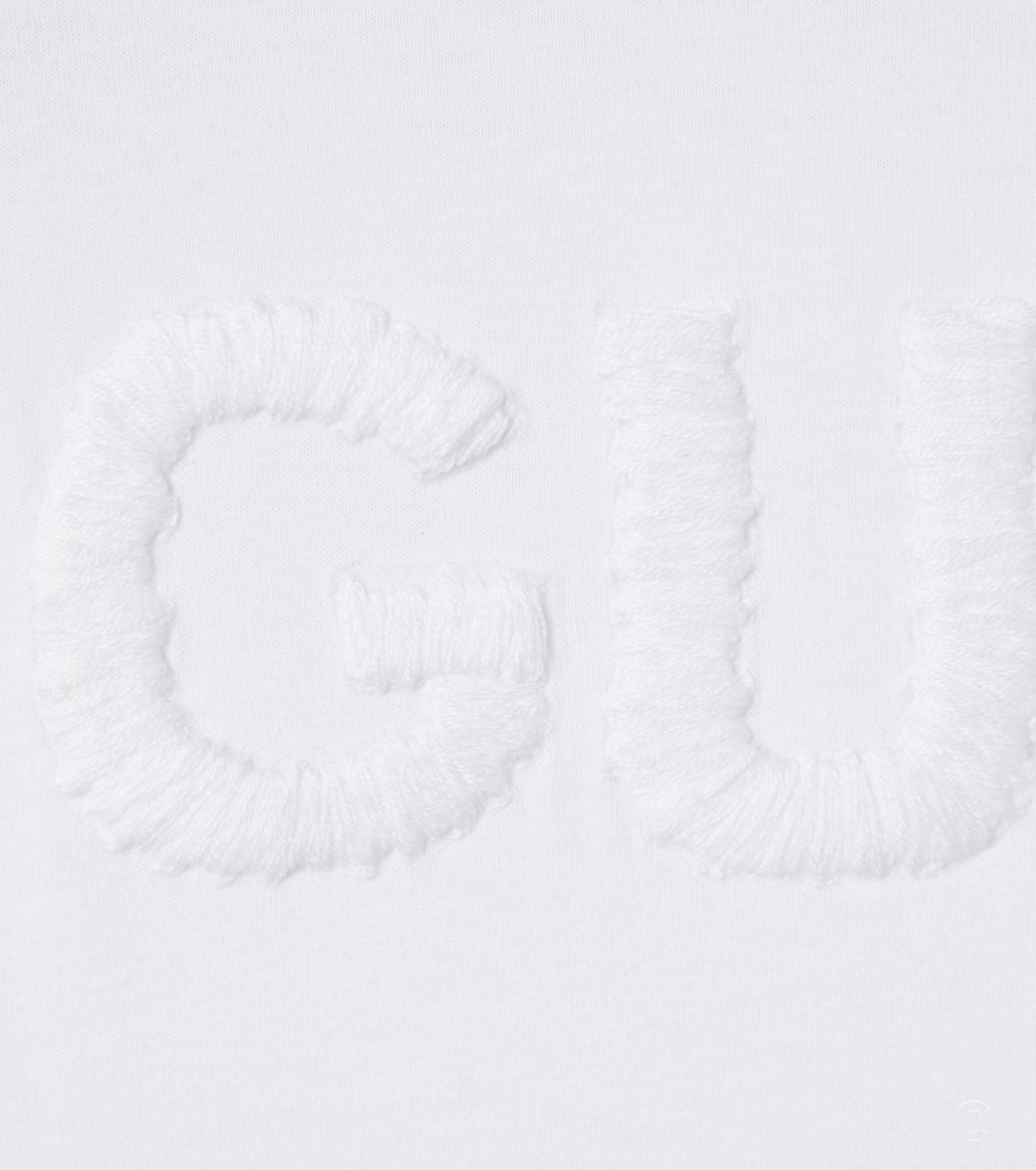 Detail texture of White cotton jersey t-shirt with wool embroidery - Fashion Dose