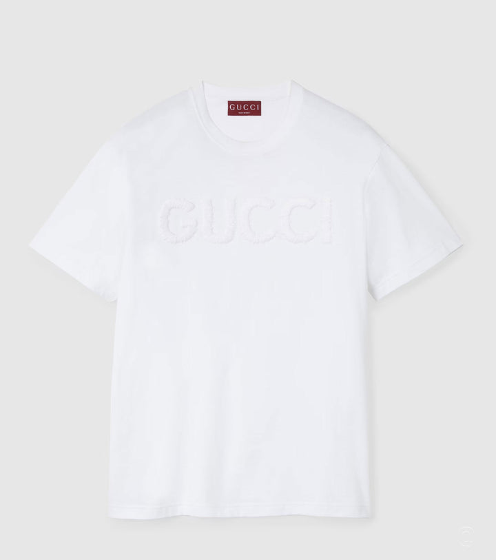 White cotton jersey t-shirt with wool embroidery - Fashion Dose
