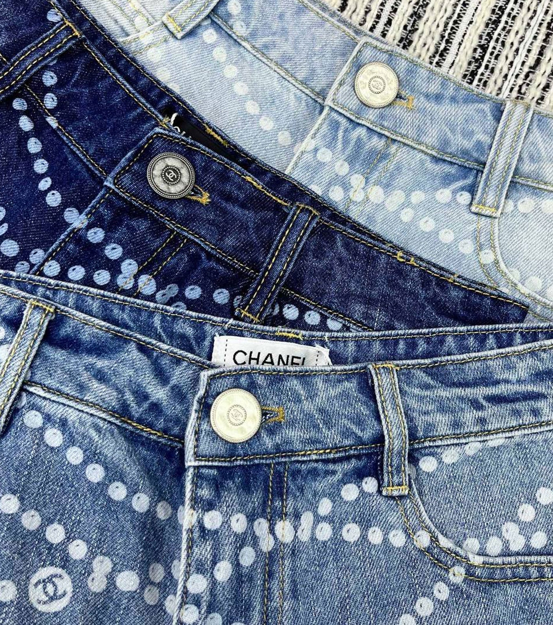 Printed Washed Denim Shorts